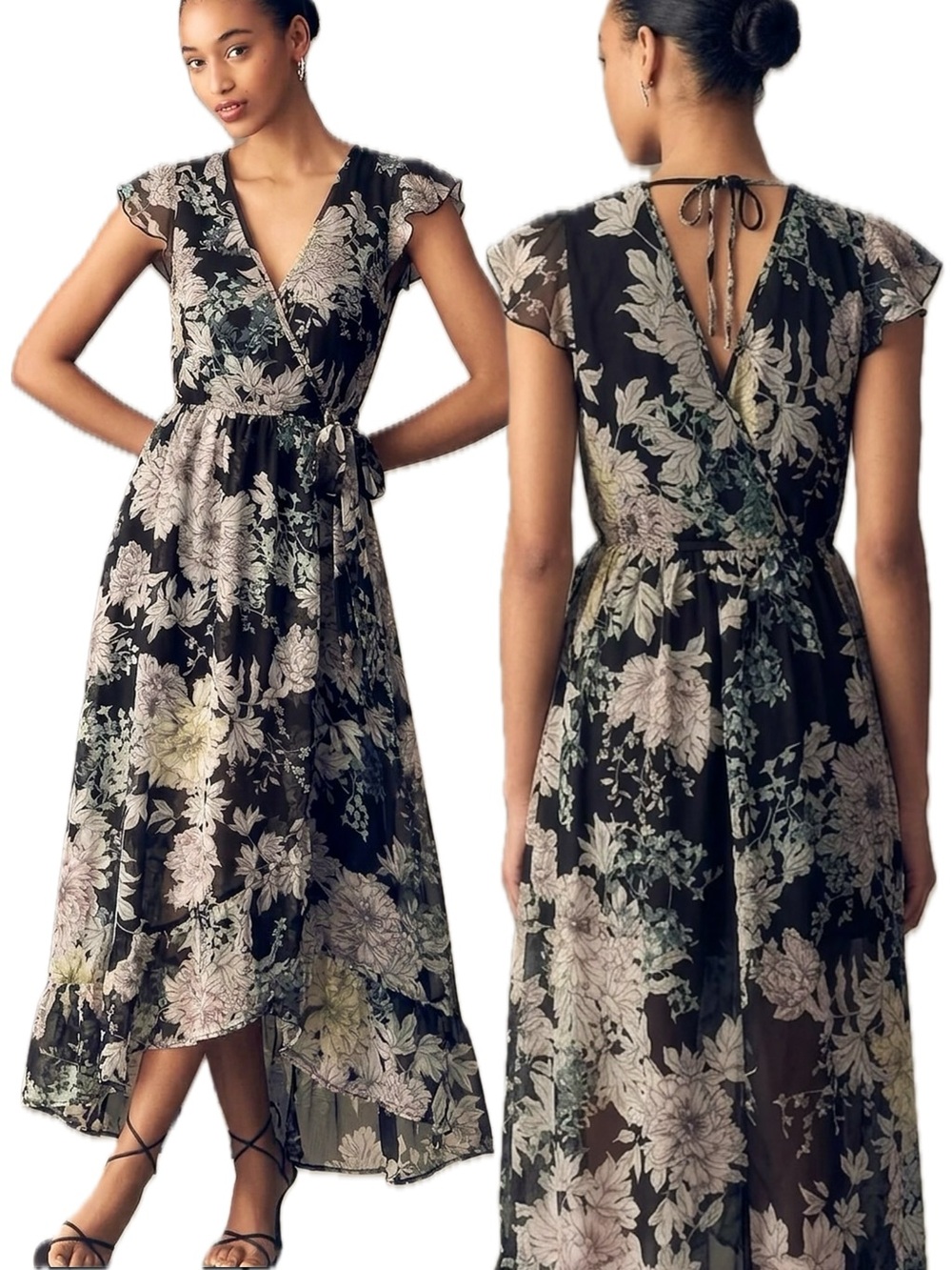 Band of Gypsies Floral Babydoll Maxi Dress Size XS Flutter Sleeve Fairy Whimsy